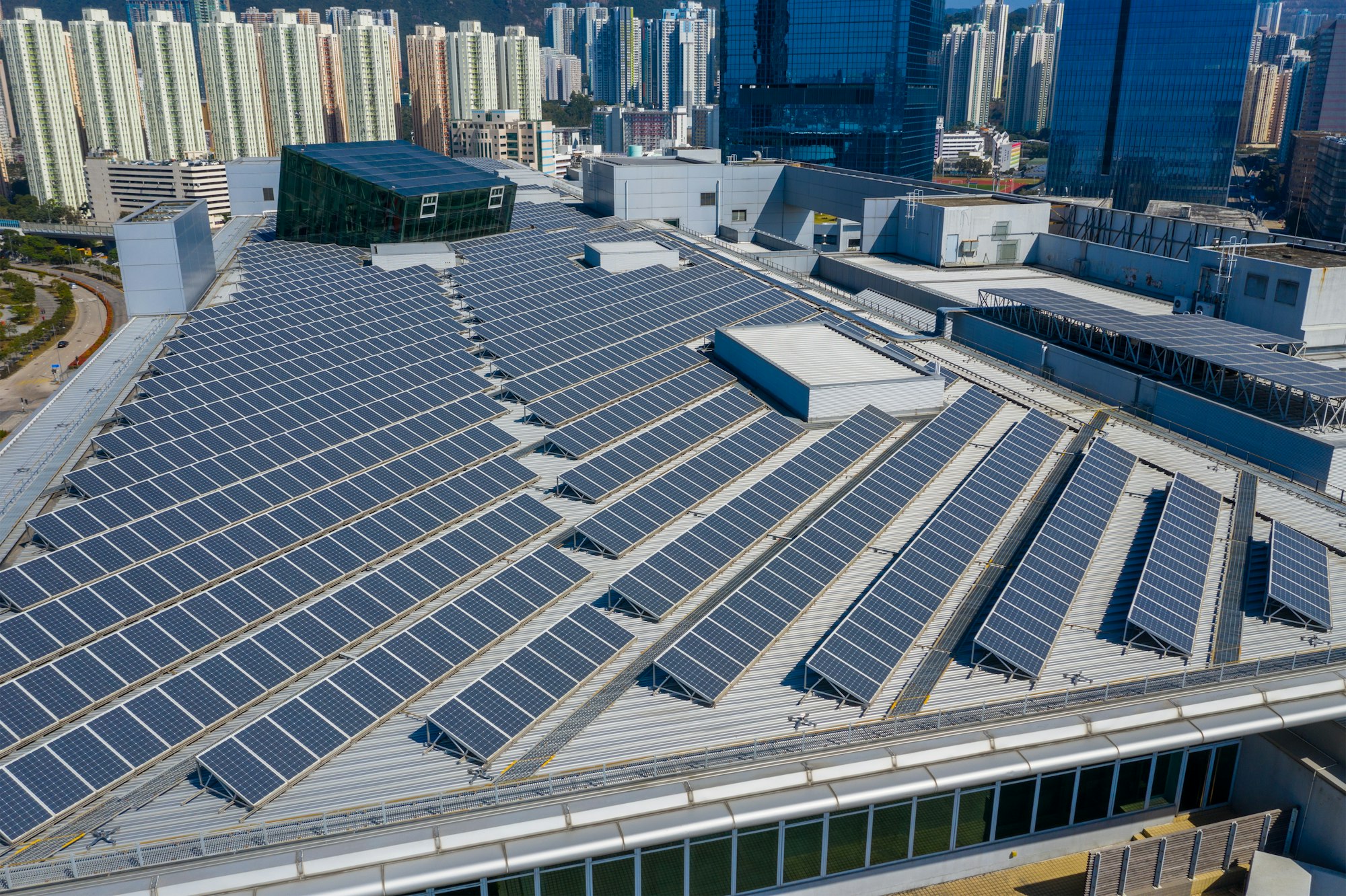 Solar panel on roof top building